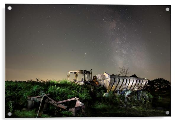 Earth mover and the Milky Way Acrylic by Warren Evans