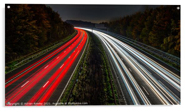 Light Trails on the M25 Acrylic by Adrian Rowley