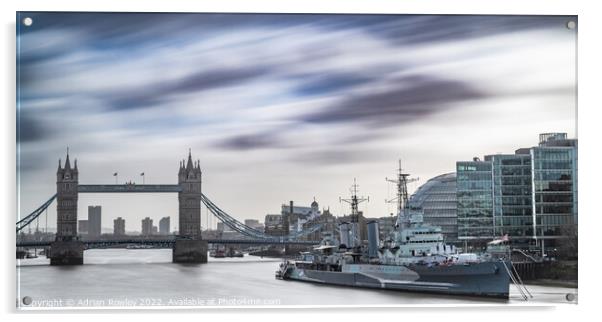 HMS Belfast & Tower Bridge Acrylic by Adrian Rowley