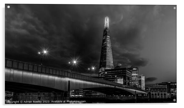 The Shard & London Bridge in monochrome Acrylic by Adrian Rowley