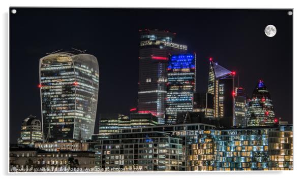 The City of London Skyline at Night  Acrylic by Adrian Rowley