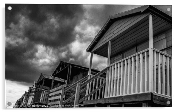 Whitstable Beach Huts in Monochrome Acrylic by Adrian Rowley