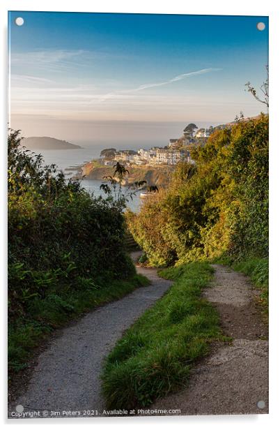 Coast path at Looe in the early morning light with  Looe island  Acrylic by Jim Peters