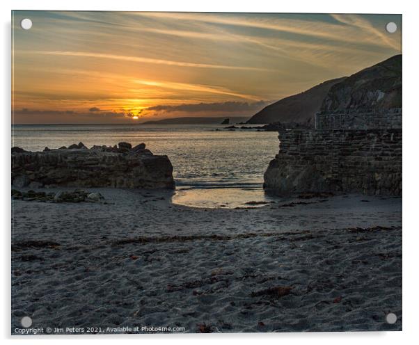 Portwrinkle Harbour under the setting Sun Acrylic by Jim Peters