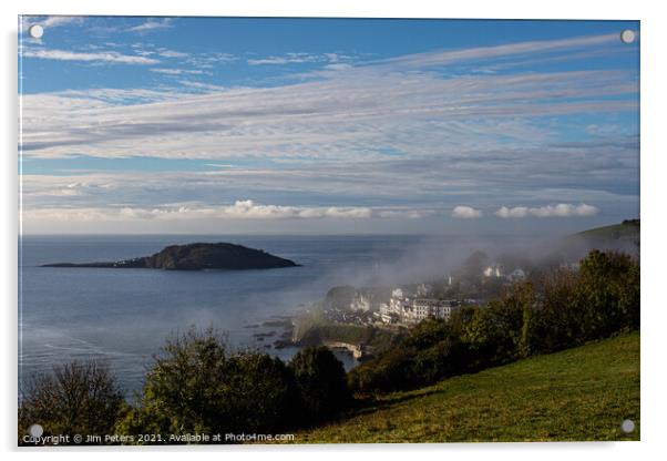 Morning sea mist at Looe bay Cornwall Acrylic by Jim Peters