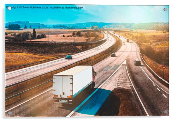 Freeway Traffic with Semi Trailer Truck Acrylic by Taina Sohlman