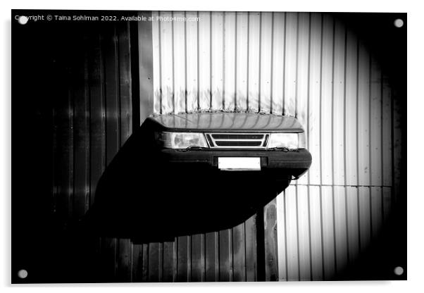 Car Front Through the Wall Monochrome Acrylic by Taina Sohlman