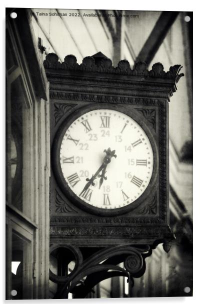 Old Outdoor Wall Clock at Railway Station Monocrom Acrylic by Taina Sohlman
