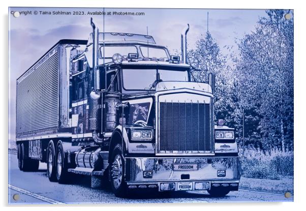 Classic American Semi Trailer Truck in Blue  Acrylic by Taina Sohlman