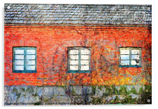 Red Brick Building with Three Windows Digital Art Acrylic by Taina Sohlman