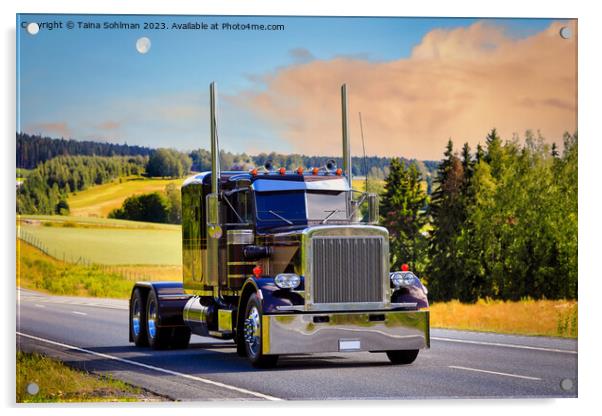 Beautiful Classic American Truck on Highway  Acrylic by Taina Sohlman