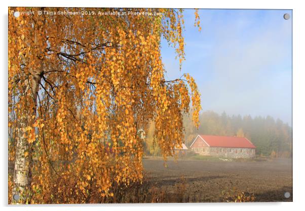 Autumnal Landscape with Morning Mist Acrylic by Taina Sohlman