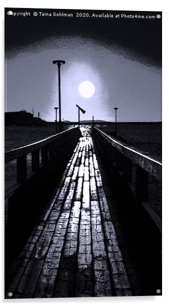 Full Moon at End of the Pier Acrylic by Taina Sohlman