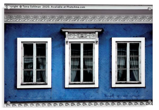 Three Windows on Blue City Buiding, Digital Art Acrylic by Taina Sohlman