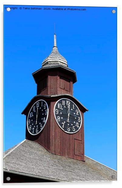 Grain Storehouse, Steeple with Clock, Jokioinen Ma Acrylic by Taina Sohlman