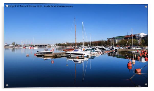 Blue Summer Morning in the Marina Acrylic by Taina Sohlman