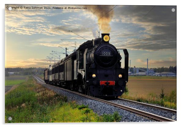 Steam Train Ukko-Pekka Traveling Against Evening S Acrylic by Taina Sohlman