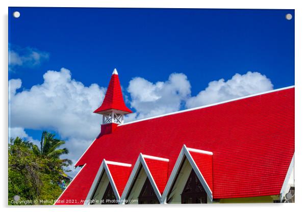 Red roof of church (Notre Dame Auxiliatrice), Cap Malheureux, Ma Acrylic by Mehul Patel