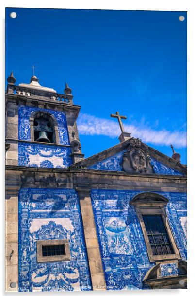 Upward shot of colourful tiled exterior of Capela (Chapel) das Almas - Porto, Portugal. Acrylic by Mehul Patel