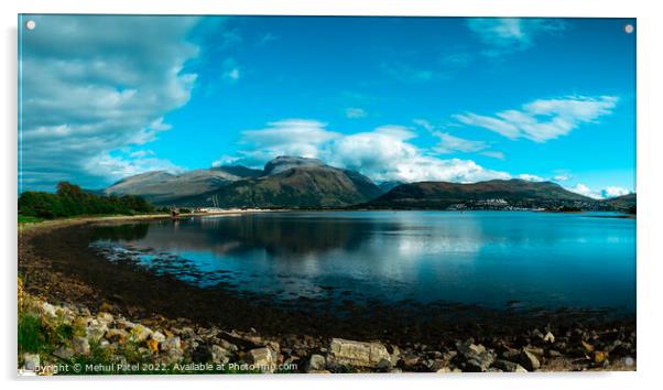 Panoramic view of Ben Nevis and Fort William by Loch Linnhe in summer Acrylic by Mehul Patel