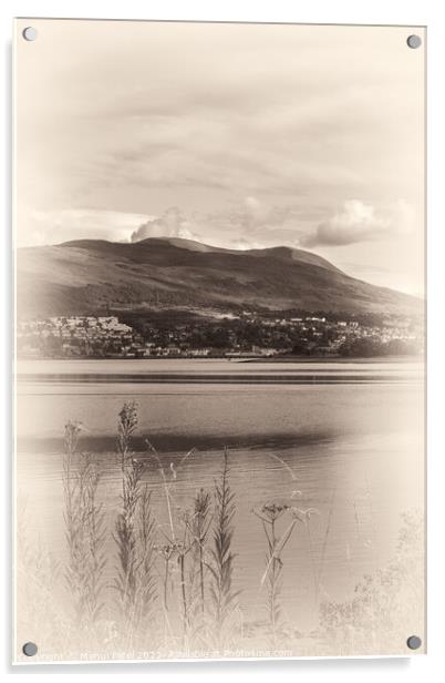 Sepia toned image of viewpoint of Fort WIlliam across from Corpach Basin on Loch Linnhe. Acrylic by Mehul Patel
