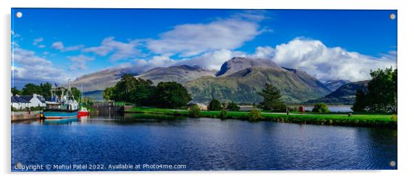 Panoramic view of Corpach Basin and Glen Nevis mountain range, Lochaber, Scottish Highlands Acrylic by Mehul Patel