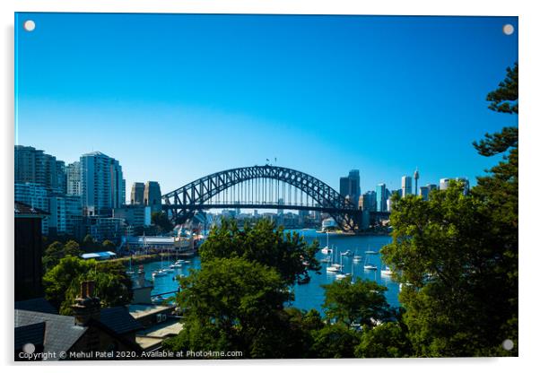 Sydney Harbour cityscape with Harbour Bridge and Central Business District in the distance, Sydney, New South Wales, Australia Acrylic by Mehul Patel