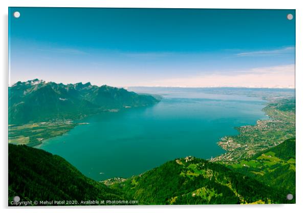 Viewpoint from Rochers-de-Naye overlooking Lake Geneva and town of Montreux, Switzerland Acrylic by Mehul Patel