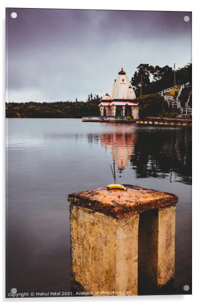 Hindu temple by volcanic crater lake of Grand Bassin, also known as 'Ganga Talao' or 'Ganges Lake', Mauritius, Africa Acrylic by Mehul Patel