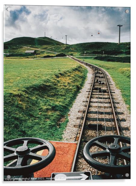 Track of cable-pulled tram leading to summit of Great Orme Country Park and Nature Reserve, Llandudno, Wales, UK Acrylic by Mehul Patel