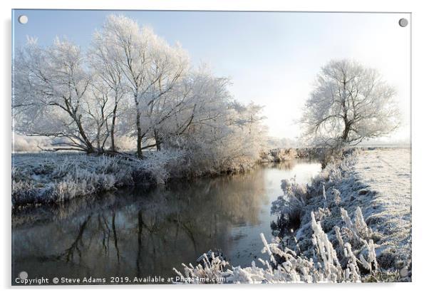 Winter on the River Lugg,  Herefordshire Acrylic by Steve Adams
