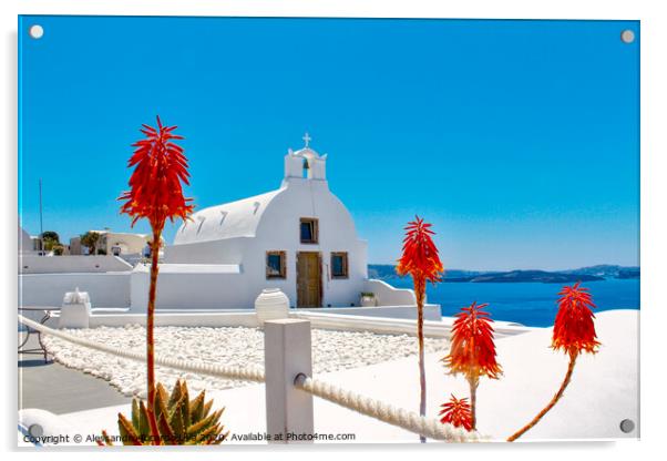 Santorini white chapel Acrylic by Alessandro Ricardo Uva