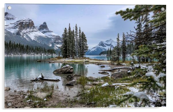 Spirit Island, Maligne Lake Acrylic by Brenda Belcher