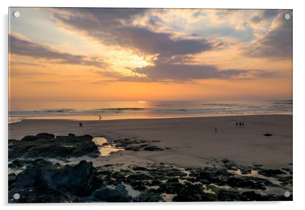 Surfing at sunset Acrylic by Brenda Belcher