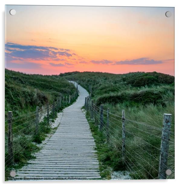 Pathway to sunset at Gwithian Beach Acrylic by Brenda Belcher