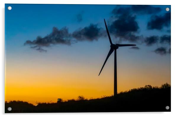 Wind turbine at sunset Acrylic by Brenda Belcher