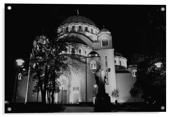 Cathedral of Saint Sava at night, Belgrade, Serbia Acrylic by M. J. Photography