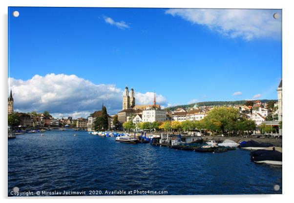 Beautiful view of Zurich, Switzerland. Acrylic by M. J. Photography