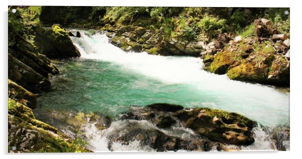  small waterfall at The Vintgar Gorge Acrylic by M. J. Photography