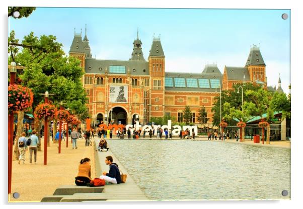 The Rijksmuseum in Amsterdam.  Acrylic by M. J. Photography