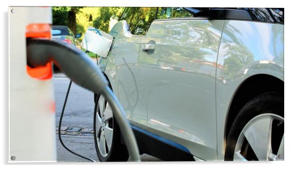 Power supply for electric car charging. Electric c Acrylic by M. J. Photography