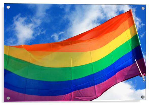 Rainbow flag (LGBT movement) on the sky background Acrylic by M. J. Photography