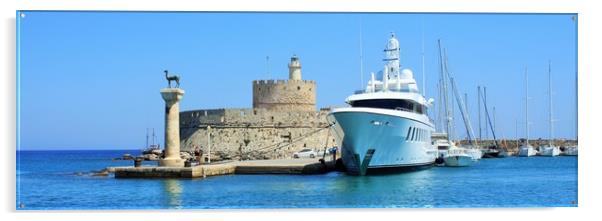 Mandraki Harbor of Rhodes with the St. Nicholas Fo Acrylic by M. J. Photography