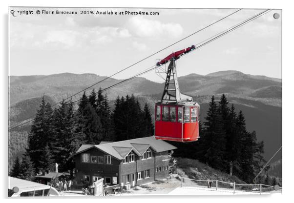 The red cable car gondola in Sinaia, Romania Acrylic by Florin Brezeanu