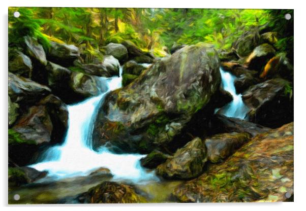 Small waterfall stream in the forest Acrylic by Wdnet Studio