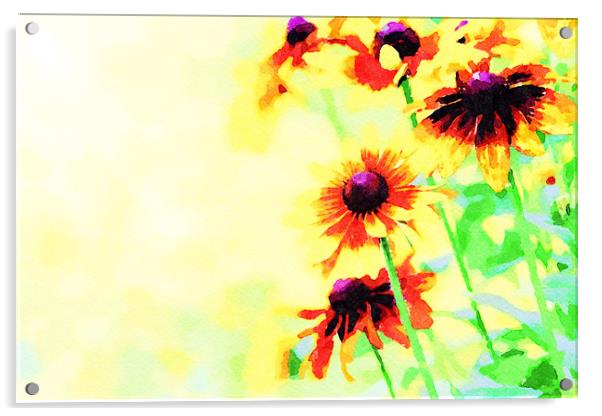 Abstract yellow blooming flowers Acrylic by Wdnet Studio