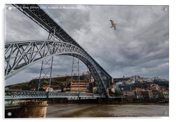 Dom Luis I bridge. Porto, Portugal. Acrylic by Boris Zhitkov