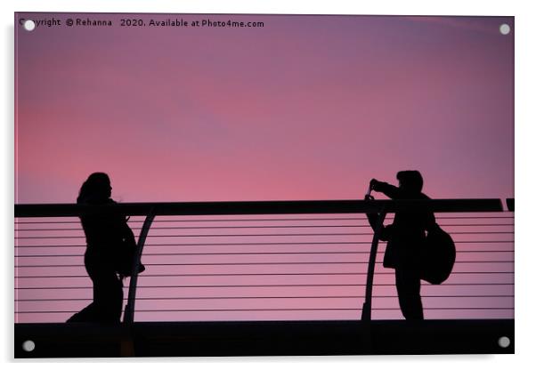 Millennium Bridge London sunset silhouettes Acrylic by Rehanna Neky