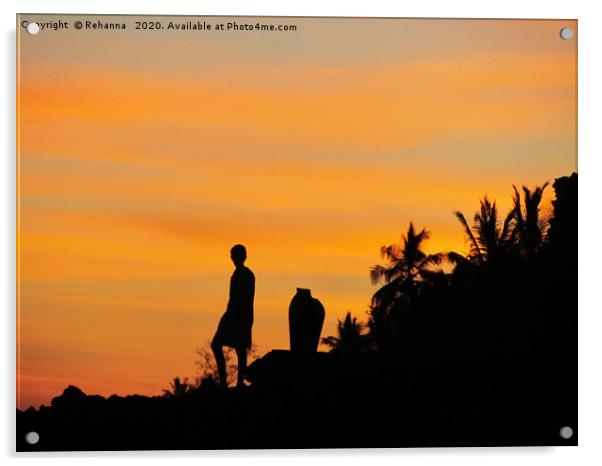 Silhouetted boy on Kenyan cliff Acrylic by Rehanna Neky