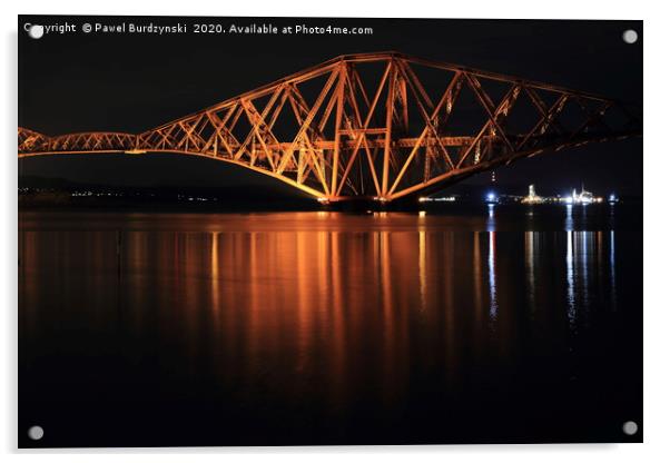 Forth Rail Bridge by night Acrylic by Pawel Burdzynski